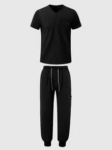 Blue Short Sleeve Medical Uniform Set, Doctor/Nurse Outfit, Surgical Scrubs For Men - Black - View 5