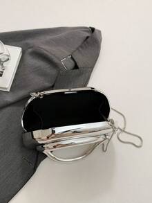 1个闪亮银色简约休闲复古优雅手提包，链条单肩斜挎包，适合派对，复古硬币装饰 - 亮銀色 - 查看 9