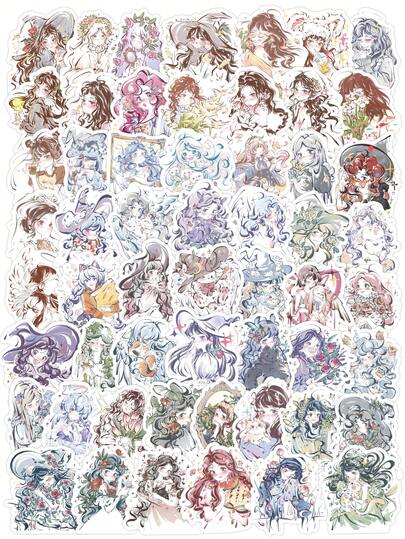 63 Pcs Dreamy Girl Illustration Stickers – Watercolor & Ink Style Angels, Witches & Vintage Designs, Waterproof For Journal, Cups & Phone Cases, Scrapbook Supplies