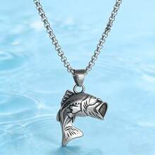 1pc Bass Fish Necklace, Fishing Style Jewelry, Suitable For Men And Women - Silver - View 2