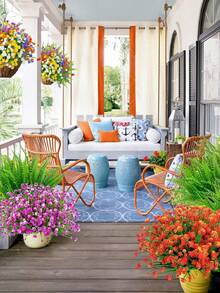 6支户外仿真花，不褪色假塑料花，逼真植物，适用于装饰、悬挂式花盆、室内/室外花园、门廊、窗台、家居、婚礼、农舍等。户外装饰、花园装饰、庭院、窗台花箱、厨房、家居装饰，多种颜色可选，适用于室内/室外花园、窗台、花盆、春季装饰（颜色随机） - 彩色 - 查看 3