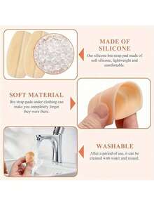 4/2pcs Silicone Bra Strap Clips, Nude + White + Black, Non-Slip Shoulder Pads, Soft Invisible Bra Strap Protectors - / - View 6