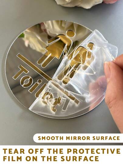 1 pièce Miroir décoratif rond/carré Autocollant mural "TOILETTES", Décalcomanie murale 3D gaufrée de 10*10 cm pour salle de bain, toilettes, lavabo