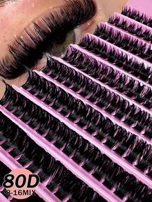 200 Pieces Of D-Shaped Curled DIY False Eyelash Clusters, 80D-Shaped Eyelash Clusters, 0.07mm D-Shaped Curl Degree, 8-16mm Hybrid Natural Eyelash Extensions, Ultra-Thick And Long Eyelash Clusters, Curled Single Eyelashes, Slim And Long Eyelashes, Long Cartoon Effect Eyelashes, Suitable For Novices To Use At Home. Ultra Thick False Eyelashes, Large Volume Eyelash Clusters, Eyelash Clusters, Single Eyelashes, False Eyelashes. - View 1