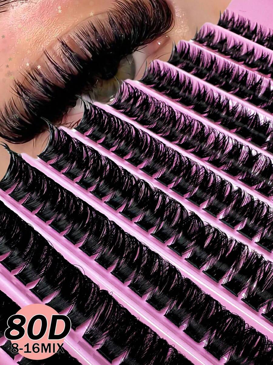 200 Pieces Of D-Shaped Curled DIY False Eyelash Clusters, 80D-Shaped Eyelash Clusters, 0.07mm D-Shaped Curl Degree, 8-16mm Hybrid Natural Eyelash Extensions, Ultra-Thick And Long Eyelash Clusters, Curled Single Eyelashes, Slim And Long Eyelashes, Long Cartoon Effect Eyelashes, Suitable For Novices To Use At Home. Ultra Thick False Eyelashes, Large Volume Eyelash Clusters, Eyelash Clusters, Single Eyelashes, False Eyelashes. - View 1