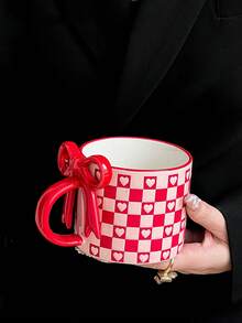 1pc 450ml Cute Bow Ceramic Mug, Unique Design High-Quality Girly Coffee Cup For Home Use - Multicolor - View 4
