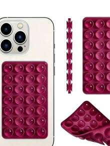 1pc Multifunctional Double-Sided Silicone Suction Cup Phone Case Holder, 28 Suction Cups, Pink - Hot Pink - View 3