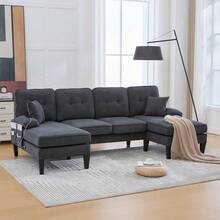 Sofas & Couches - Dark Gray + Linen + 4 Seat + Foam - View 6