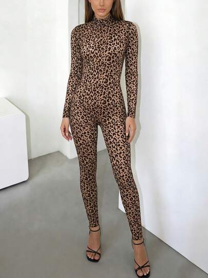 Mono de manga larga informal y estilizado con estampado de leopardo DOUCIU