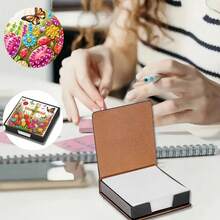 1pc DIY Diamond Art Tulip Cross Pattern, Asymmetrical Rhinestone Embedded Painting On Black Faux Leather Self-Adhesive Memo Pad Box With 160 Sheets, Ideal For Home, Office And School Supplies, Craft, Cute Stationery, Holiday Gift - View 2