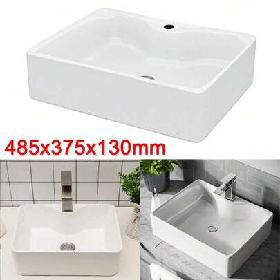 Bathroom Vanity Basin Sink Hand Wash White Counter Top Ceramic Basin 485x375x130