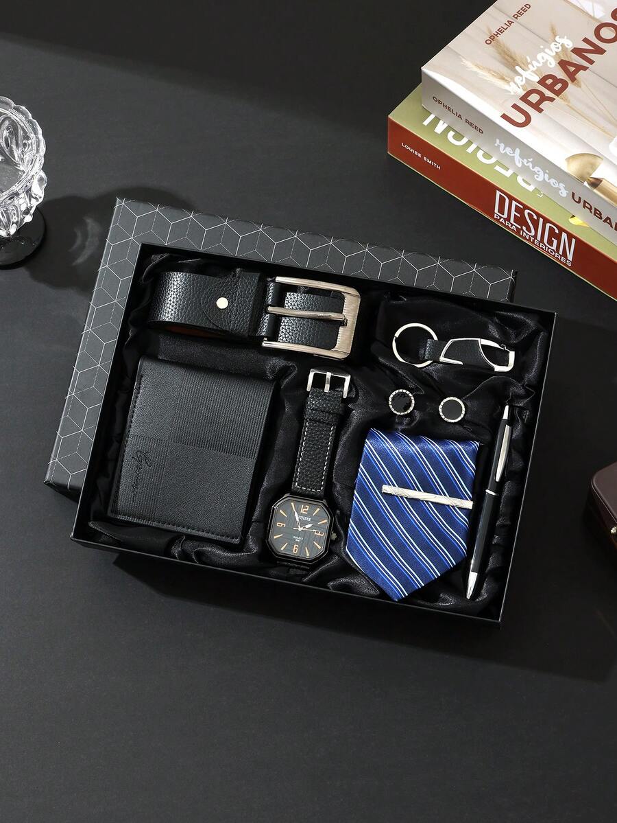 8pcs Men's Watch Gift Set, Suitable For Boyfriend, Father's Day, Birthday, Wedding Anniversary, Valentine's Day, Teacher's Day, Graduation Gift - Black - View 1