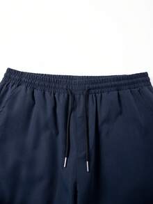 Men's Pants, Spring/Autumn Solid Color Multi-Pocket Drawstring Cargo Pants, Loose Comfortable Sweatpants - Blue - View 4