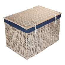 Red Hamper Large White Wash Wicker Storage Basket With Cotton Lining - Navy Blue - View 3