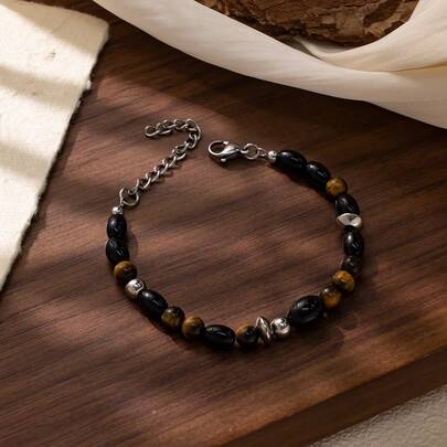 1pc Fashionable Beaded Bracelet, Versatile Commuter Stainless Steel Round Beaded Bracelet