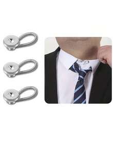 3pcs Men's Shirt Collar & Cuff Extender Clips, Elastic Shirt Button Extender Spring Clips For Men & Women - 3pcs Silver - View 1