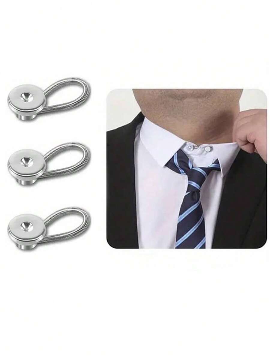 3pcs Men's Shirt Collar & Cuff Extender Clips, Elastic Shirt Button Extender Spring Clips For Men & Women - 3pcs Silver - View 1