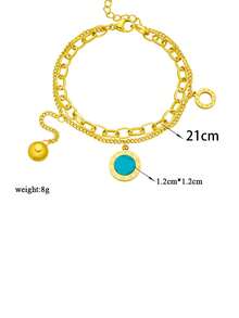 RAYQUEEN 1件优雅不锈钢手链，饰有罗马数字和绿松石镶嵌，百搭女士饰品，适合日常佩戴和派对场合，四季皆宜的配饰 - 金黃色 - 查看 5