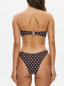 Women's 2 Piece Polka Dots Bikini Sets Halter Triangle Swimsuit Cheeky High Cut Bathing Suits For Summer Beachwear - màu nâu - Xem 5