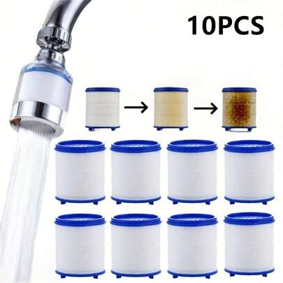 10pcs Replacement Water Filter Element For Kitchen & Bathroom - No Power Needed, Pp Material, Blue And White, Easy Install Sink Faucet Purifier Water Filter For Kitchen Sink Faucet Water Filter
