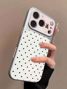 新款时尚心形小熊真皮手机壳，兼容苹果 17 Pro Max，韩式简约风格，防震硬壳保护套，也兼容 16、15、14 Pro、13 系列 - 彩色 - 查看 1