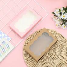 50/30/20/10/1个装一次性纸质饼干盒，带透明窗口 - 方形包装盒，适用于马卡龙和甜甜圈，适合派对、生日和节日聚会 - 坚固耐用，也可用作糖果、巧克力、糕点、派对礼品、节日包装和装饰包装的食品容器 - 粉色 - 查看 3