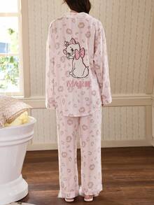 Gongdie Disney 迪士尼玛丽猫印花纯棉睡衣套装（2件套），长袖，春秋季 - 粉色 - 查看 2