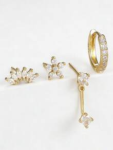 Bộ 4 đôi bông tai hình hoa đính đá Cubic Zirconia thanh lịch, kiểu dáng nhiều lớp thời trang, phụ kiện bông tai dành cho nữ, phù hợp cho tiệc tùng và đeo hàng ngày. - Bộ hoa tai LM-Hoa - Xem 5