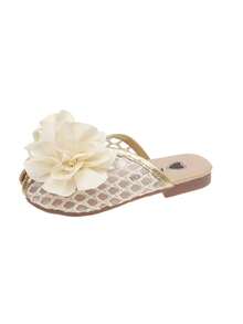 1 par de sandalias planas con punta abierta, bordado de flores 3D y malla para niñas, adecuadas para primavera y verano, zapatos de princesa - Champán - Ver 10