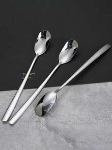 1pc Minimalist Stainless Steel Korean Style Long Handle Mixing Spoon, Condiment Spoon, Coffee Spoon, Dessert Spoon, Honey Spoon, Mug Spoon - Silver - View 5
