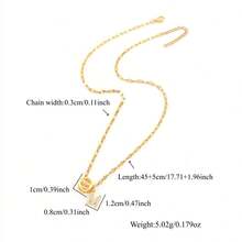 1件简约时尚圆形生日石妈妈字母吊坠金色不锈钢唇链项链，女士款 - 金黃色 - 查看 2