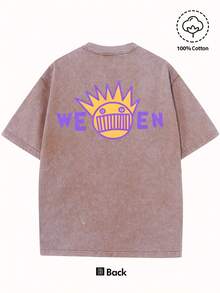 Men's 'WEEN' Pattern Pink Retro Sun Burst Design, Soft Washed Cotton, Round Neck Short Sleeve Summer Casual Streetwear, Machine Washable Unisex Vintage Washed Cotton Short Sleeve T-Shirt,Vintage Washed Tee,Gender Neutral Faded Easter Egg Graphic Crew Neck Tee - 咖啡棕 - 查看 2
