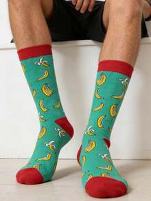 1 Pair Men's Cartoon Banana Mid-Calf Socks, Fashionable Versatile Socks, Thin Breathable Socks For Spring/Summer - Multicolor - View 5