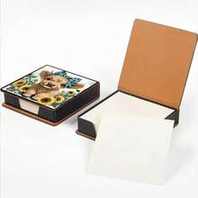 1pc DIY Diamond Art Sunflower & Highland Cow Pattern, Irregular Rhinestone Embroidery Painting On Black Faux Leather Self-Adhesive Memo Pad Box With 160 Sheets, Ideal For Home, Office, School Supplies, Craft, Cute Stationery, Holiday Gift - View 6