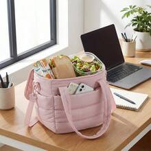 Lunch Bag Women Small Insulated Tote With Lunch Compartment Quilted Lightweight Puffy Tote Bag For Work, Travel, Outdoor, Pink - 查看 8