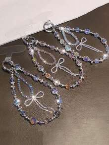 舒适贴合蝴蝶结元素 1 件装水晶蝴蝶流苏手机挂绳优雅手工串珠腕带便携式相机挂饰带夹子独特礼物送给女性春季生日 - 彩色 - 查看 2