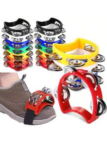 Instrumento de pandereta de plástico, pandereta pequeña, campana de pie de doble sonajero de cuatro anillos, para escenario, actuaciones en vivo, fiestas y conciertos, instrumentos musicales de sonajero - Multicolor - Ver 11