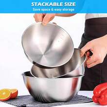 4个304不锈钢搅拌碗，带刻度，防锈，易清洗，可叠放，是厨房烹饪、烘焙和食品准备的理想之选。 - 銀色 - 查看 6