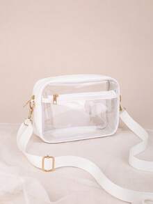 1pc See-Through Crossbody Bag, Can Hold Daily Essentials, Black Trimmed See-Through Organizer Pouch, Lightweight & Fashionable, Suitable For Storing Cosmetics, Glasses And Other Items - White - View 3