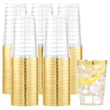 100个金边透明杯，6.76盎司，金色镶边，金色啤酒杯，派对杯，优雅金边杯，非常适合婚礼和派对 - 金色 - 查看 5