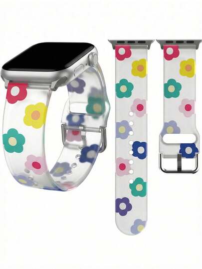 1PC Unisex Fashion Frosted Silicone Watch Strap Compatible With IWatch 38mm 40mm 41mm 42mm 44mm 45mm 46mm 49mm,Colorful Floral Transparent Smart Watchband Compatible With Apple Watch Series 11 SE3 10 9 8 7 6 5 4 3 2 1 Ultra3/2/1,Stylish Watch Strap Accessories,Vibrant Watch Strap,Suitable For Casual & Sports Activities,Great Christmas,Birthday,Holiday,Back To School Gifts For Classmates And Friends,Watchbands For Smartwatch,Compatible With Apple Watch