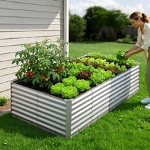 Galvanized Raised Garden Bed, 8 X 4 X 2 Ft, Rectangular Metal Planter Box Kit Outdoor, Bottomless Elevated Planting Box With Gloves, Rustproof Alu-Zinc, For Growing Flowers Vegetables, Silver - Bộ 1 món màu bạc, kích thước 8*4*2ft - Xem 1
