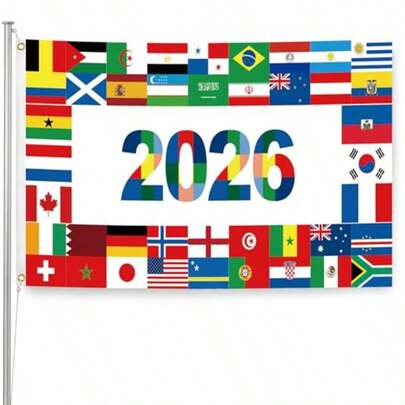 1pc Flag 2026 International Country Flag& Trophy Showcase Decorations Football Supporters Banner ,Soccer Merchandise Accessories ,Great Soccer Fans Gifts Yard Sign Garden Outdoor Flag