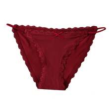 Ice Silk Seamless Japanese Style Sexy Strip Underwear Women's European And American Cotton Crotch Low Waist Lace Edge Girl Plus Size - 酒紅 - 查看 6