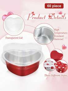 10pcs/25pcs/60pcs Heart Shaped Aluminum Foil Mini Cake Pans - 3.4oz/100ml High Temperature Resistant Baking Molds With Lids - For Wedding, Valentine's Day, Music Festival/Wedding Season,Birthday Party Theme Supplies - View 20