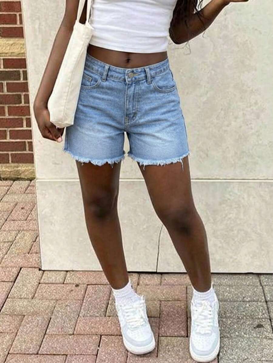 Women's Casual Loose Straight Leg Denim Shorts With Pockets Summer - Medium Wash - View 1