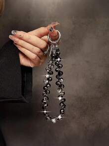 Bling Crystal Beaded Phone Wrist Strap - Shiny Iridescent Rhinestone Chain Anti-Lost Lanyard For Phone Bags Keys - A - View 5