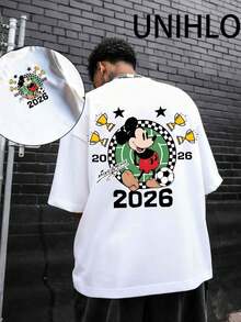 Disney 2026 Mickey Racing Print  Summer Casual Versatile Pure Cotton T-Shirt Suitable For Any Place - 白色 - 查看 1