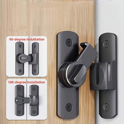 One Heavy-Duty Security Door Lock Handle, Commercial/Residential Grade Security Bolt Lock With Anti-Pry Function, 90°/180° Adjustable Sliding Bolt, Includes Screws, Manual Operation, Reinforced And Durable Structure, Suitable For Bathrooms, Residences And Other Places.