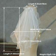 1件欧美新娘白色蝴蝶结仿珍珠短头纱，浪漫花卉头饰，旅行摄影配饰，不适合成人佩戴 - 彩色 - 查看 6